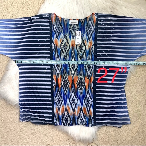 Avenue blue stripe shirt w/ ikat print 18/20 NWT plus size - Picture 6 of 8